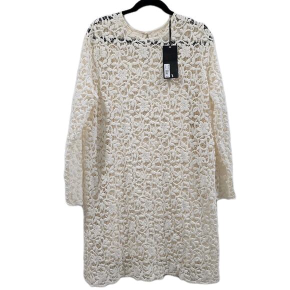 Future Collective Lace Midi Dress L Cream Ivory Floral Crochet Long Sleeve Boho - Picture 1 of 10